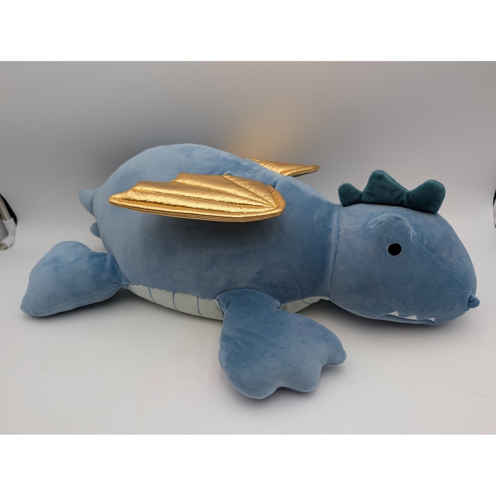 Pillowfort Weighted Plush Bergen Blue Dragon Gold Wings 20 Inch Soft Toy
